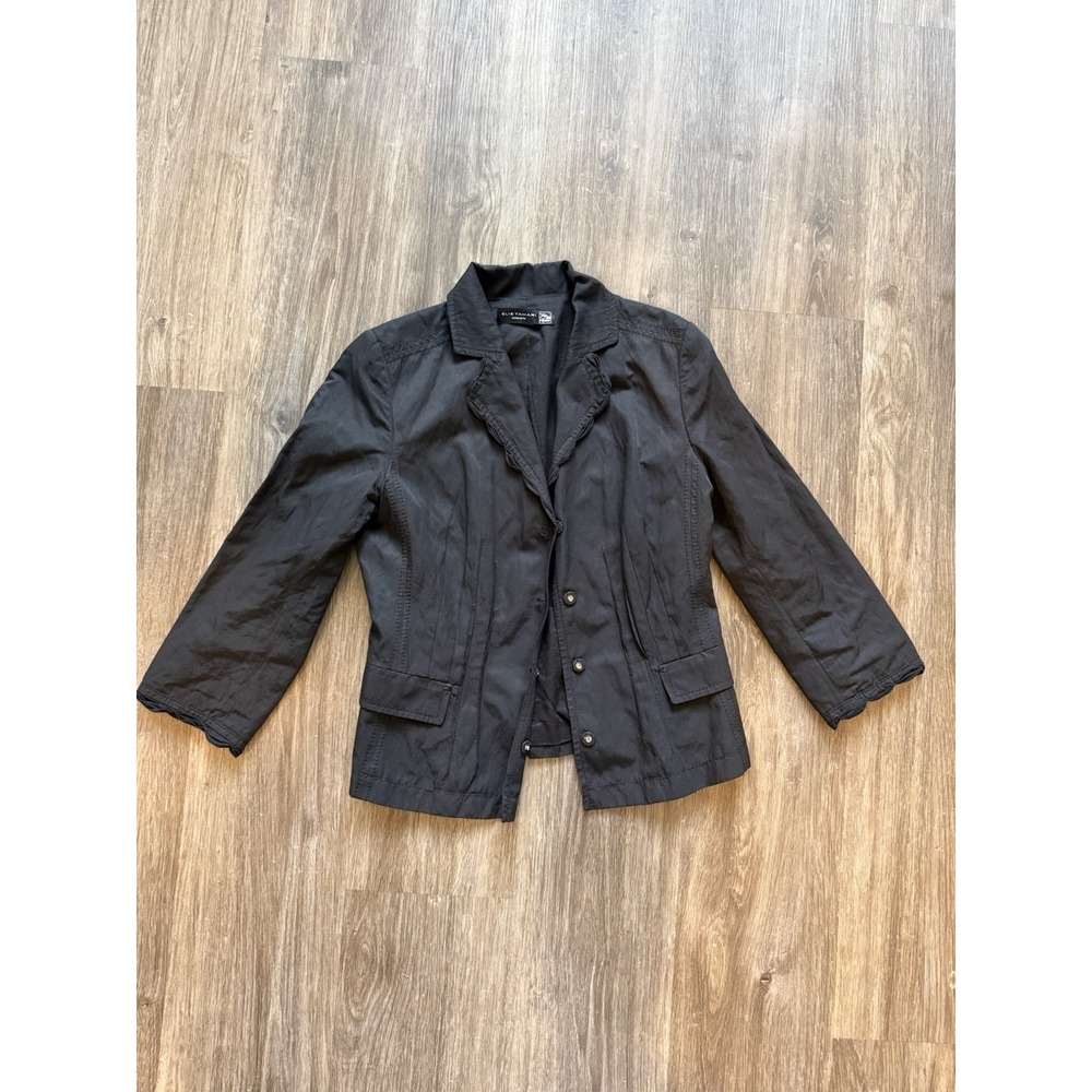Vintage Elie Tahari Saks Fifth Avenue Black Scalloped Jacket Cotton Small‎